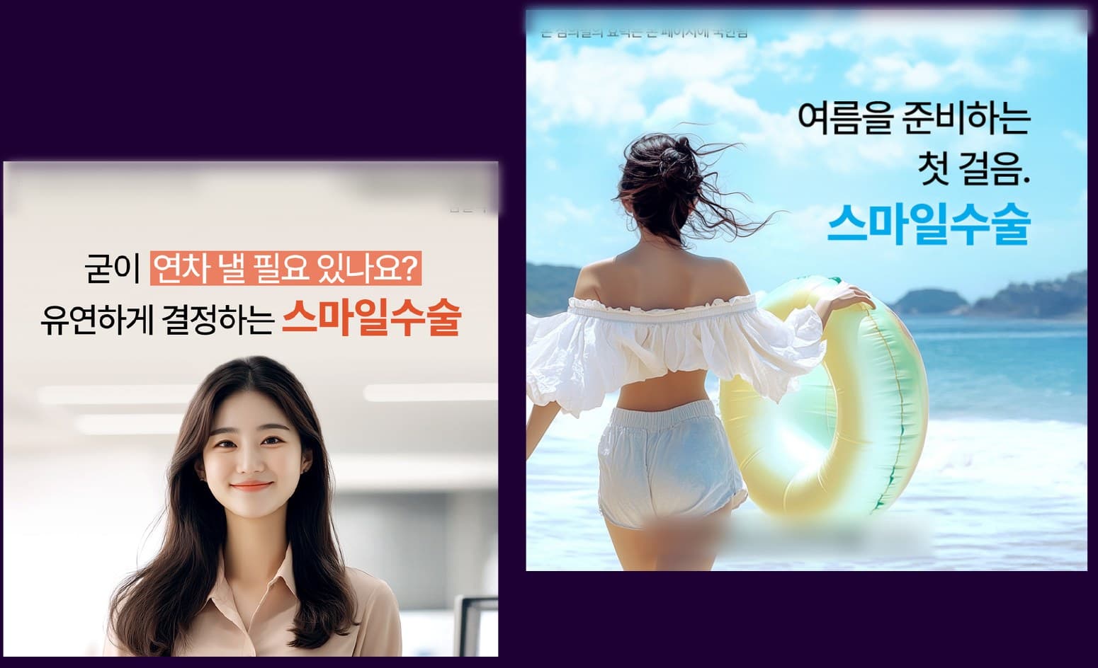 시력교정 수술 배너 광고 소재 두 장(병원명은 B안과로 표기)